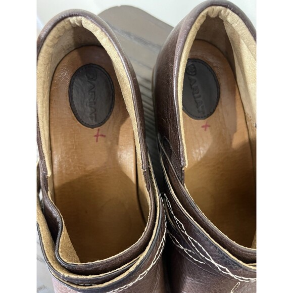 Ariat Shoes Womens Size 9 B Brown Leather Embroidered Floral Clogs Comfort - Picture 4 of 10